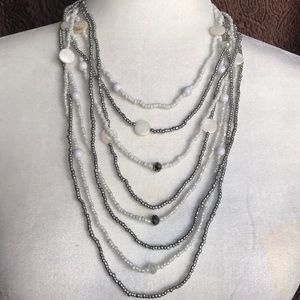 White/Silver Tone Bead Necklace